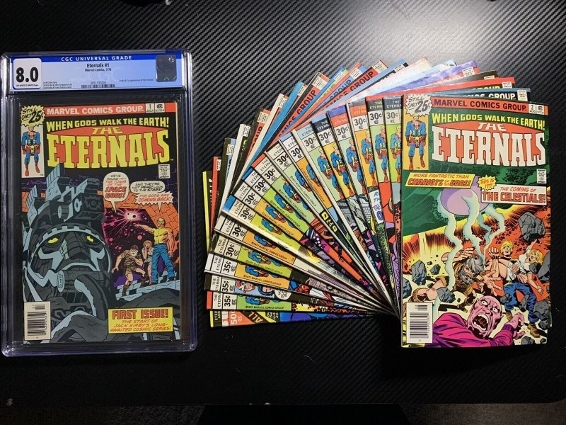 Eternals #1-19 CGC 8.0 Full SET 2 3 7 9 11 13 Kirby MCU 1976 Bronze Annual (Marvel Comics, 1976), CGC 8.0 graded comic book, Universal Blue label — front cover in its holder