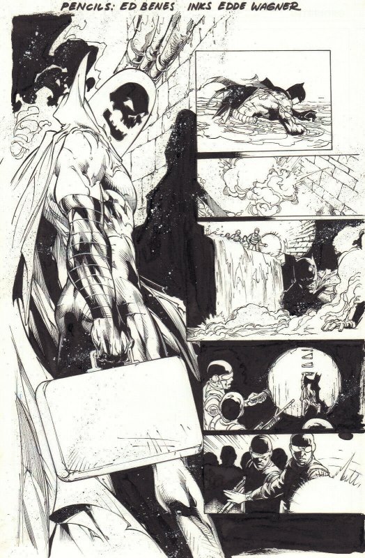 Batman #? p.? Blue Line ink art Only of Ed Benes by Edde Wagner, raw, ungraded comic book — front cover