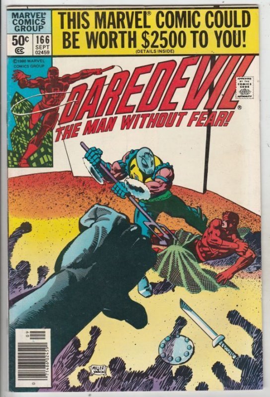 Daredevil #166 (Marvel Comics), raw comic book in NM condition — front cover
