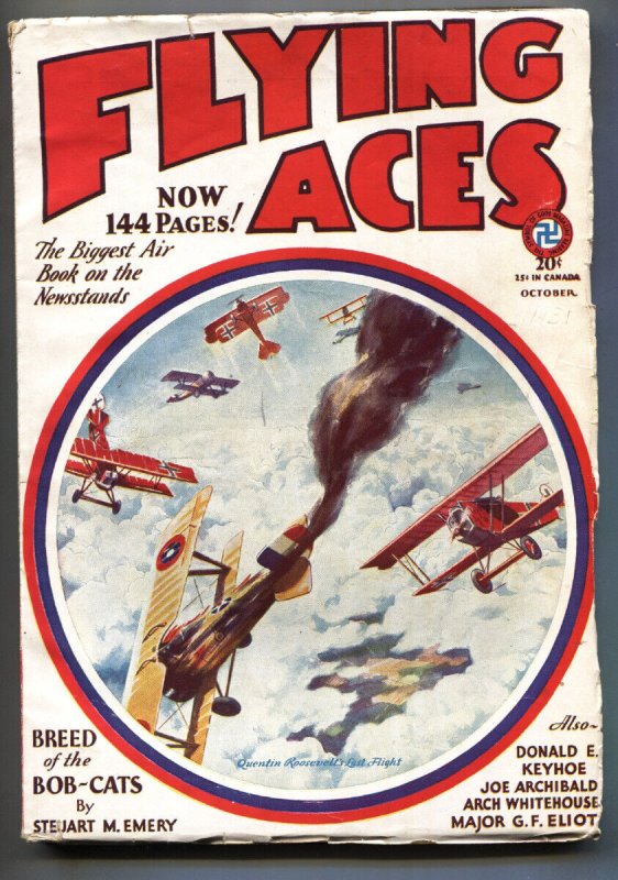 Flying Aces 10/1931-WWI air war Cover-Quentin Roosevelt-Pulp Magazine, raw, ungraded comic book — front cover