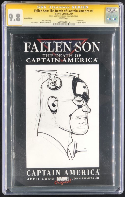 Fallen Son: The Death of Captain America #3 (Marvel Comics), CGC 9.8 graded comic book, Signature Series label — front cover in its holder