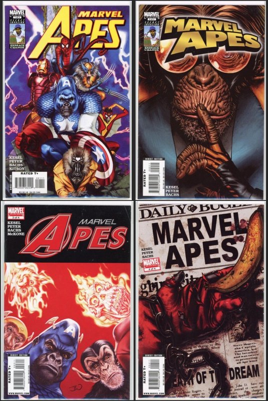 Marvel Apes #1-4 – Marvel (2008) 9.0 Vf/nm "Marvel Multiverse" Marvel Apes (Marvel Comics, 2008), raw comic book in VF/NM 9.0 condition — front cover