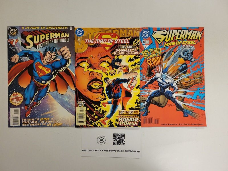 3 Superman Man of Steel DC Comic Books #70, raw, ungraded comic book — front cover