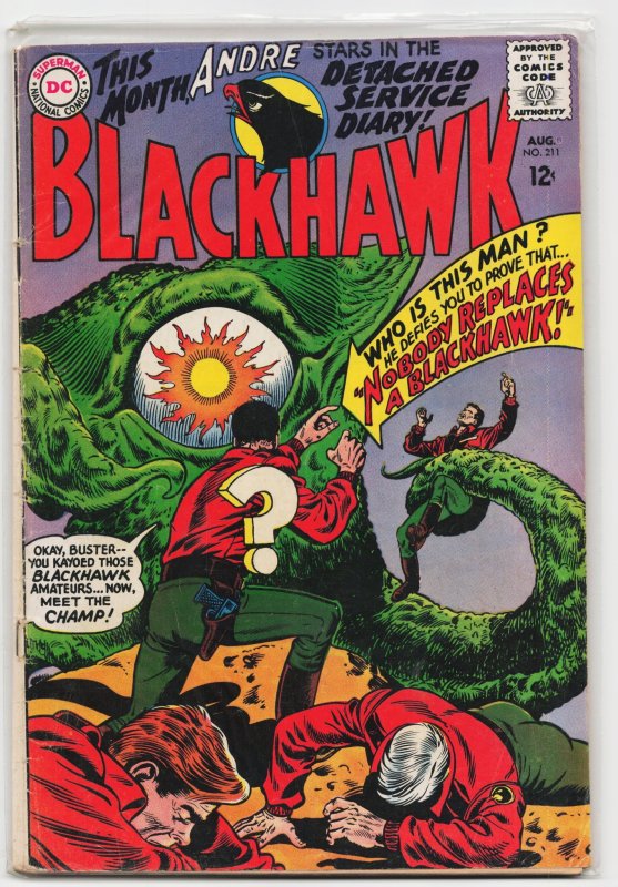 Blackhawk #211 (DC Comics, 1965), raw, ungraded comic book — front cover
