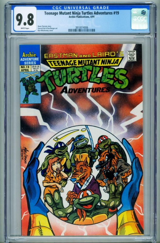 Teenage Mutant Ninja Turtles Adventures #19 (Archie Comics, 1991), CGC 9.8 graded comic book, Universal Blue label — front cover in its holder