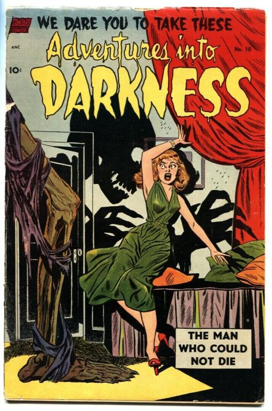 Adventures into Darkness #10 (1953), raw, ungraded comic book — front cover