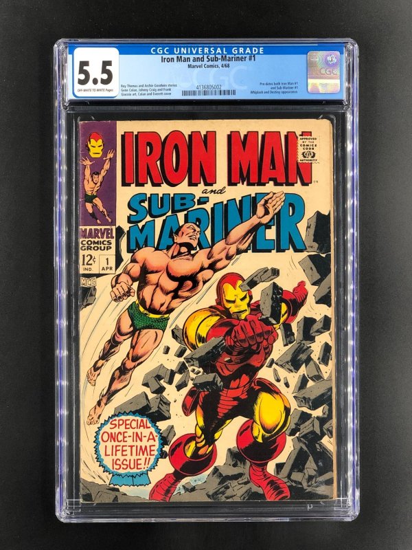 Iron Man & Sub-Mariner #1 (1968), CGC 5.5 graded comic book, Universal Blue label — front cover in its holder