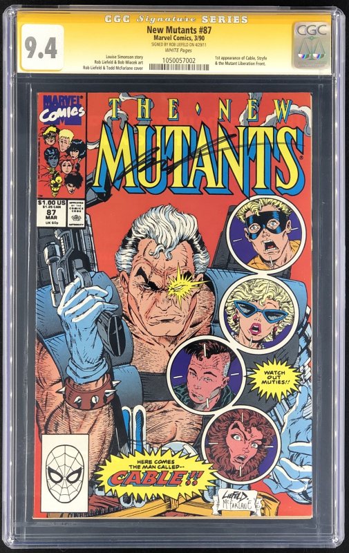 The New Mutants #87 (Marvel Comics, 1990), CGC 9.4 graded comic book, Signature Series label — front cover in its holder