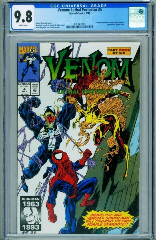 Venom: Lethal Protector #4 (Marvel Comics), CGC 9.8 graded comic book, Universal Blue label — front cover in its holder