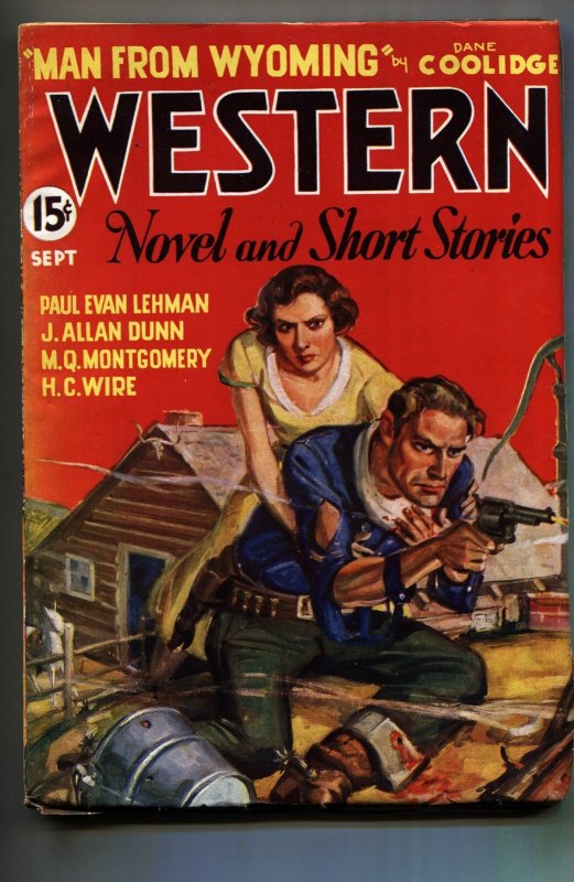 Western Novel and Short Stories Pulp 9/1935-Violent Shootout Pulp Cover-high gra, raw, ungraded comic book — front cover