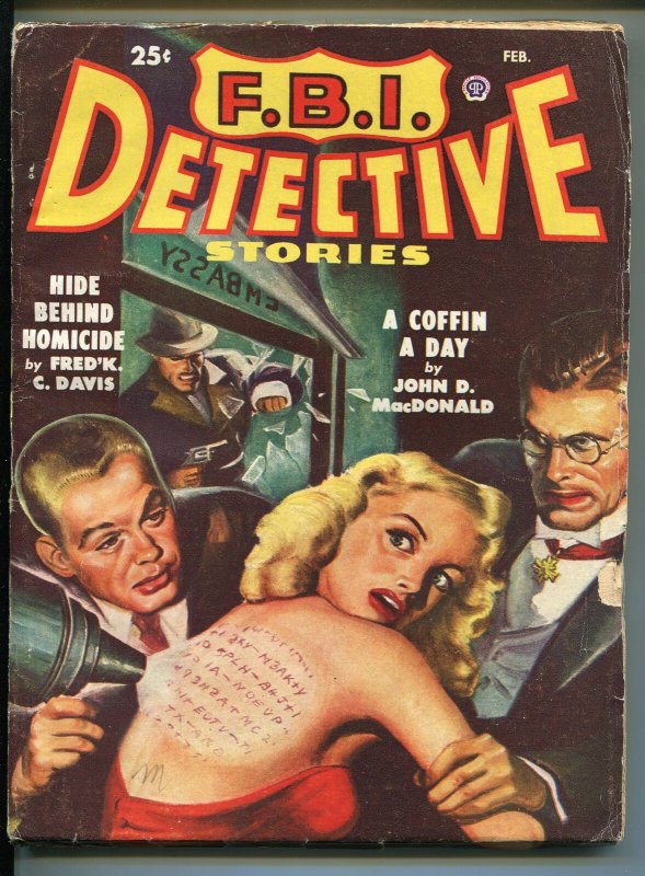 FBI Detective-02/1949-Popular-Hard BOILED-PULP-DETECTIVE-MACDONALD-TATTOO-vg/fn, raw, ungraded comic book — front cover