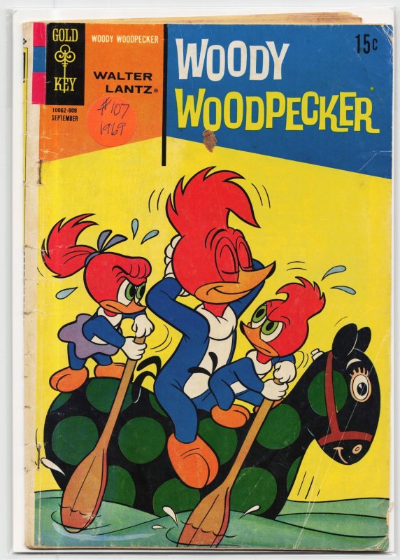 Walter Lantz Woody Woodpecker #107 (Gold Key, 1969), raw, ungraded comic book — front cover