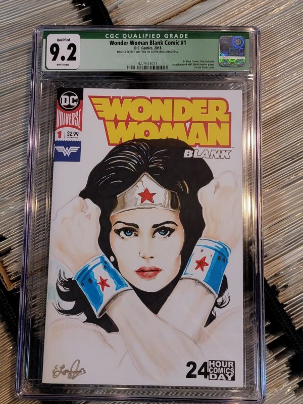 Wonder Woman Blank #1 (2018), CGC 9.2 graded comic book, Universal Blue label — front cover in its holder