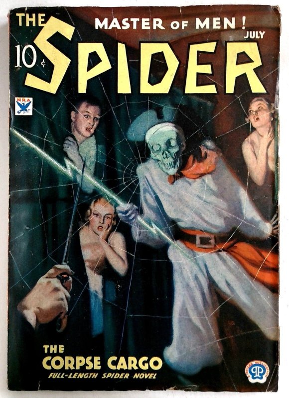 Spider July 1934 - Skeleton with Lightning Bolt Spider web Cover - Classic Weir (1934), raw, ungraded comic book — front cover