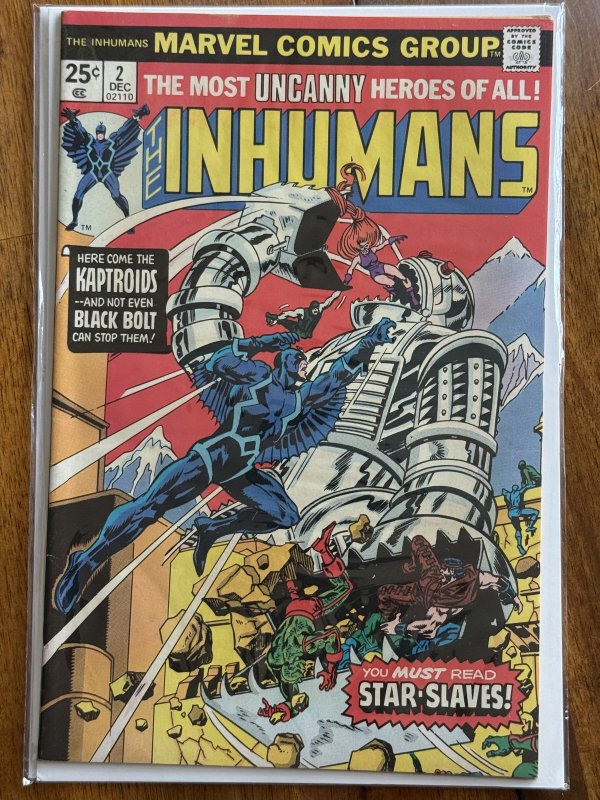 The Inhumans #2 (Marvel Comics, 1975), raw comic book in VF 8.0 condition — front cover