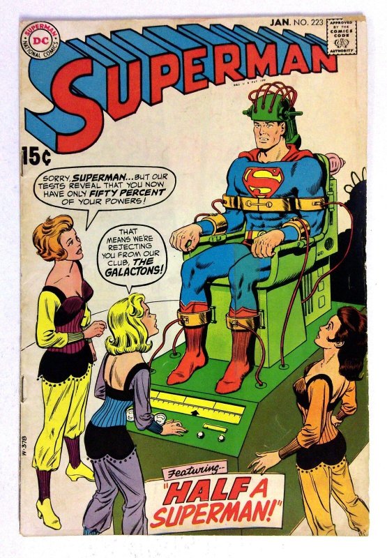 Superman #223 (DC Comics, 1969), raw comic book in VG condition — front cover
