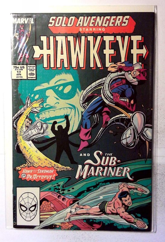 Solo Avengers (Hawkeye) #17 (Marvel Comics, 1989), raw, ungraded comic book — front cover