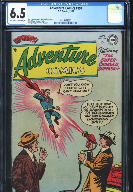 Adventure Comics #194 (DC Comics), CGC 6.5 graded comic book, Universal Blue label — front cover in its holder