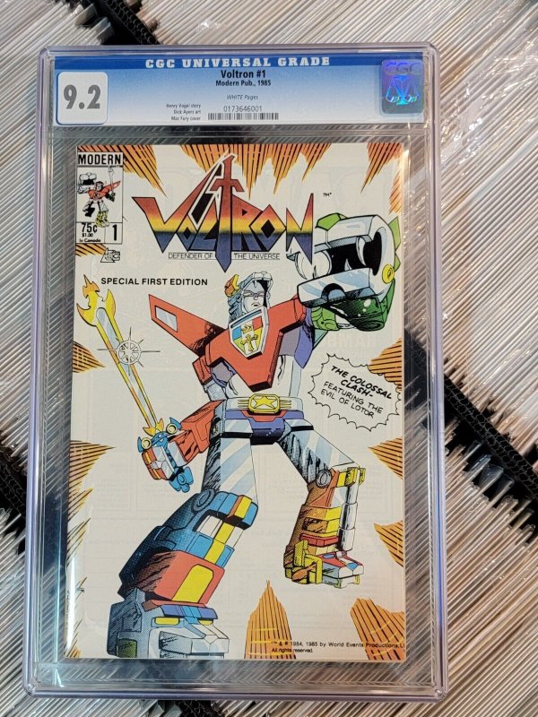 Voltron #1 (Modern Comics, 1985), CGC 9.2 graded comic book, Universal Blue label — front cover in its holder