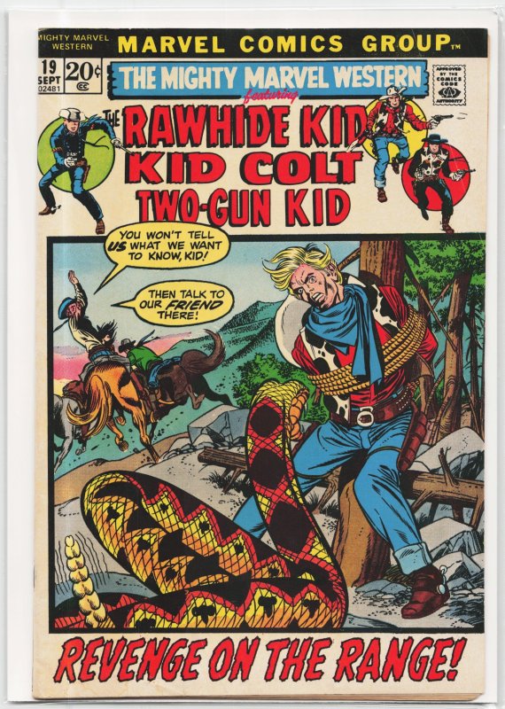 The Mighty Marvel Western #19 (Marvel Comics, 1972), raw, ungraded comic book — front cover