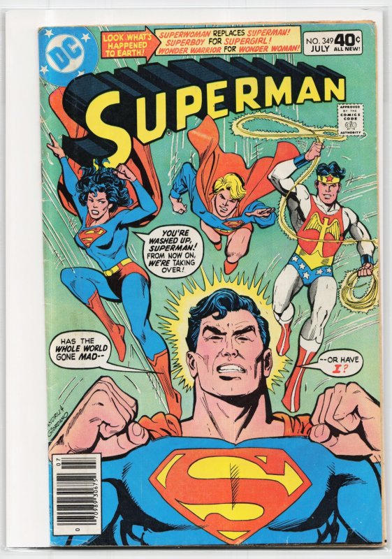 Superman #349 (DC Comics, 1980), raw, ungraded comic book — front cover