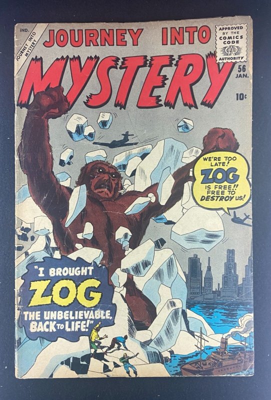 Journey into Mystery #56 (Marvel Comics, 1952), raw comic book in VG- 3.5 condition — front cover