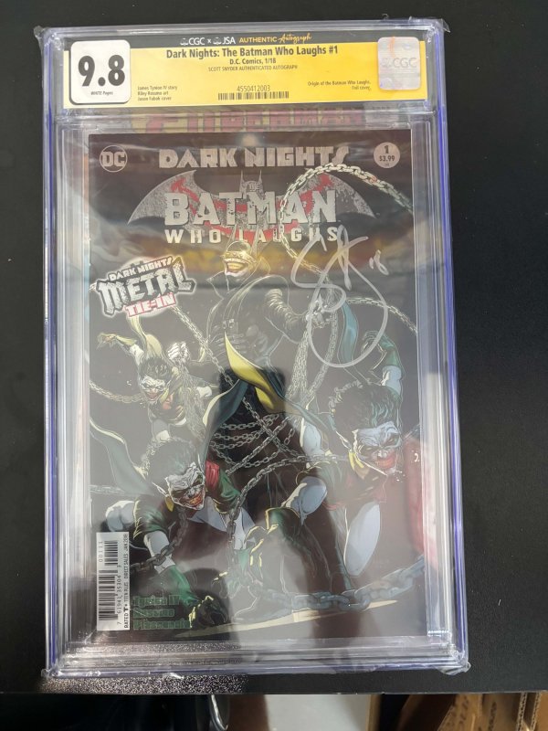 Dark Nights: The Batman Who Laughs #1 (2019), CGC 9.8 graded comic book, Universal Blue label — front cover in its holder