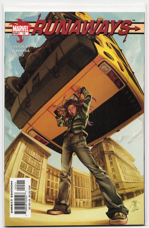 Runaways #15 (Marvel Comics, 2004), raw, ungraded comic book — front cover