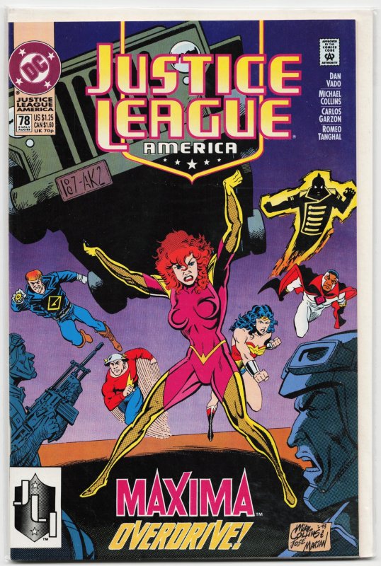 Justice League America #78 (DC Comics, 1993), raw, ungraded comic book — front cover