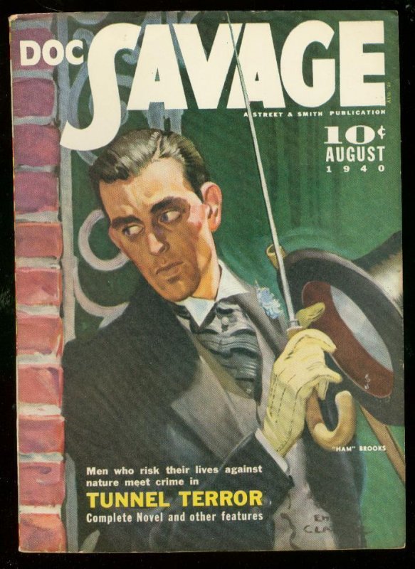 Pulp: Doc Savage Aug '40-Tunnel Terror-Ham Brooks-Bill Barnes VF, raw comic book in VF condition — front cover
