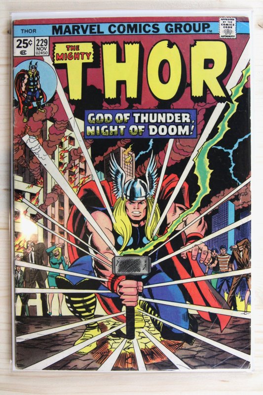Thor #229 (Marvel Comics, 1974), raw comic book in VF- 7.5 condition — front cover