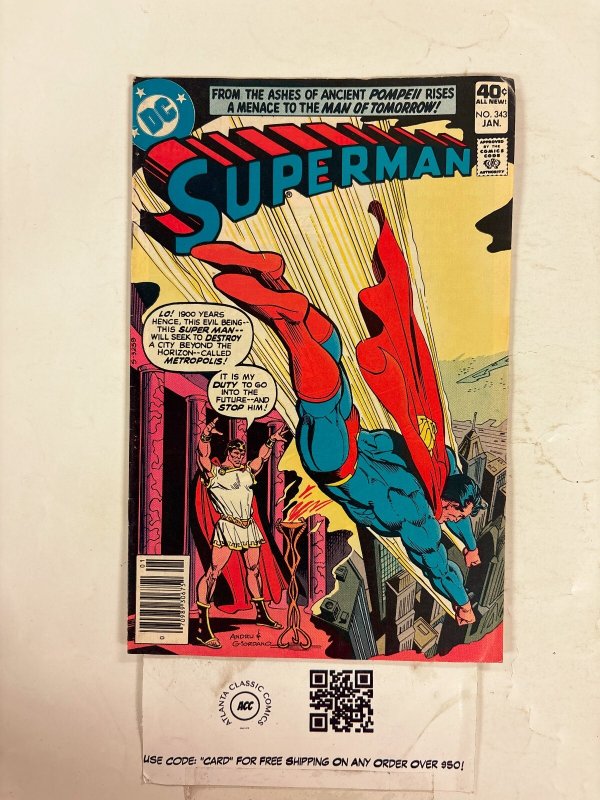 Superman #343 (DC Comics, 1980), raw comic book in VF condition — front cover