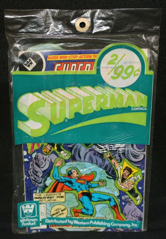 Superman 2pc Comic Book Pre-Pack by Whitman (Sealed) Action / Superboy Losh, raw, ungraded comic book — front cover