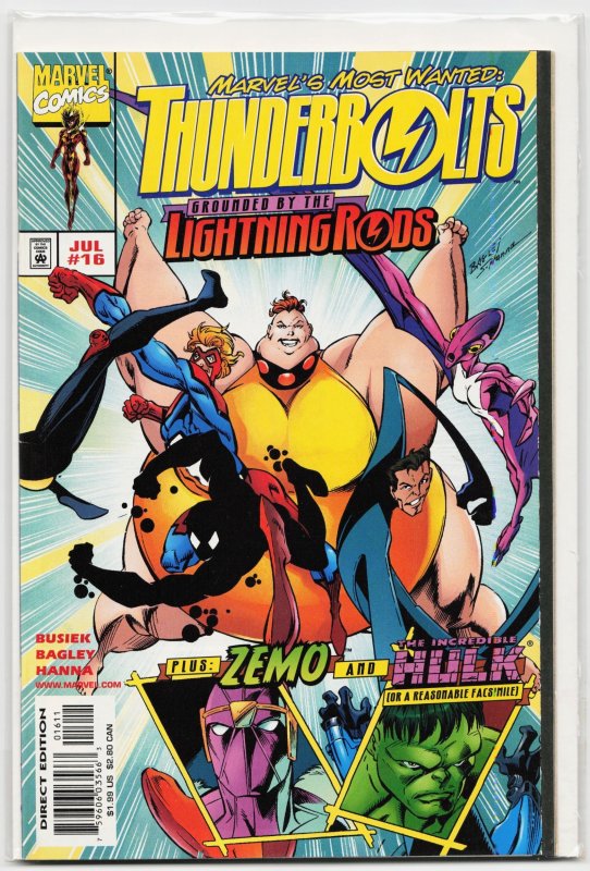 Thunderbolts #16 (Marvel Comics, 1998), raw, ungraded comic book — front cover