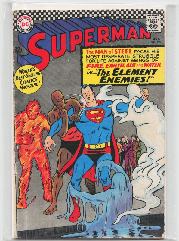 Superman #190 (DC Comics, 1966), raw, ungraded comic book — front cover