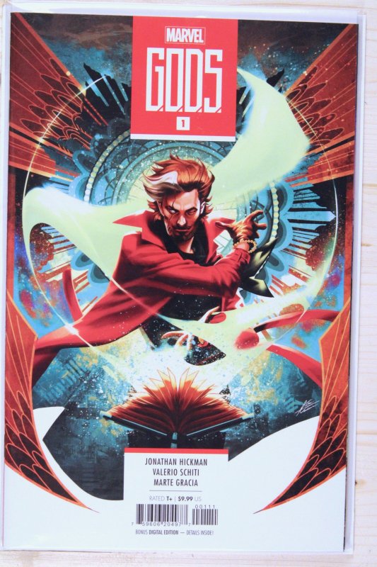 G.o.d.s #1 (Marvel Comics, 2023), raw comic book in NM+ 9.6 condition — front cover