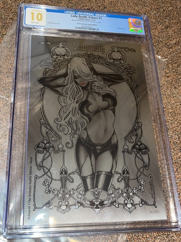 Lady Death Echoes #1, CGC 10.0 graded comic book, Universal Blue label — front cover in its holder