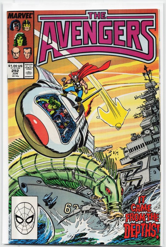 The Avengers #292 (Marvel Comics, 1988), raw, ungraded comic book — front cover