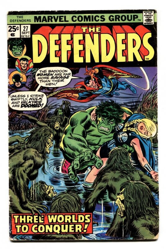 Defenders #27 (Marvel Comics, 1975), raw comic book in VG- condition — front cover