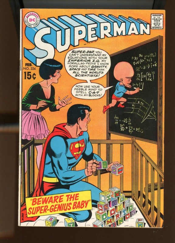 Superman #224 (DC Comics, 1970), raw comic book in 8.0 condition — front cover