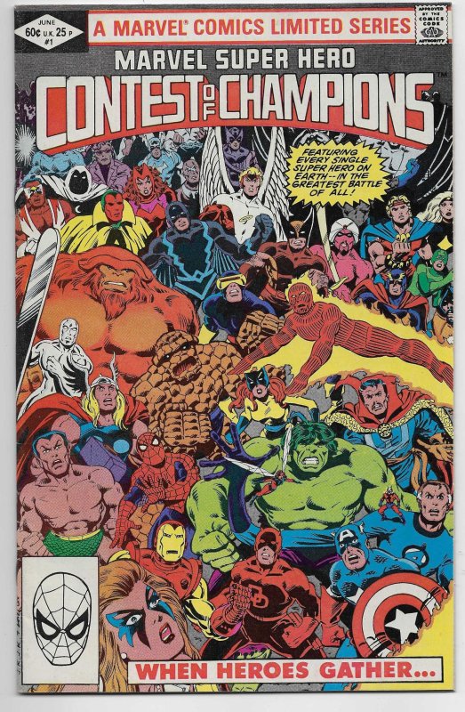 Marvel Super-Hero Contest of Champions #1 (Marvel Comics, 1982), raw comic book in VF/NM condition — front cover