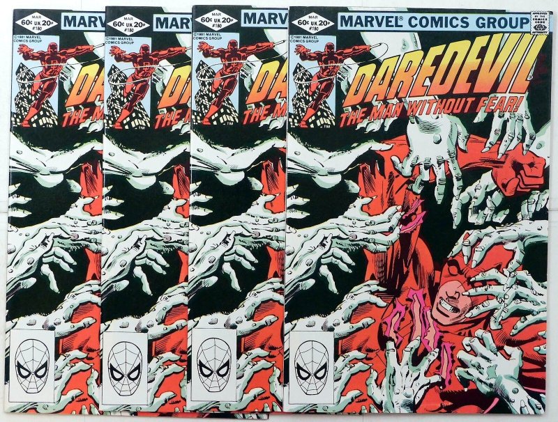 Daredevil Lot 4 #180 x4 1982 Marvel Frank Miller Kingpin Elektra Comics (Marvel Comics, 1982), raw, ungraded comic book — front cover