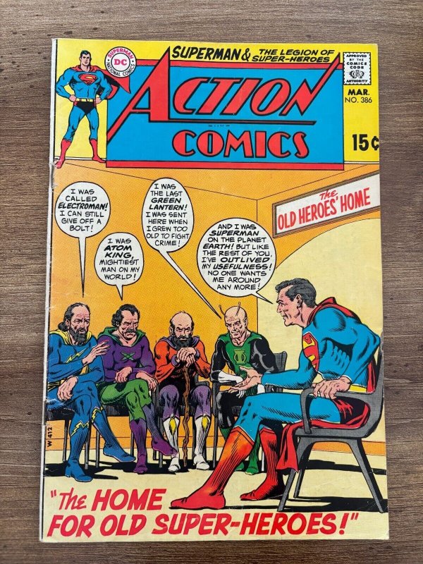 Action Comics #386 (DC Comics, 1970), raw comic book in FN condition — front cover