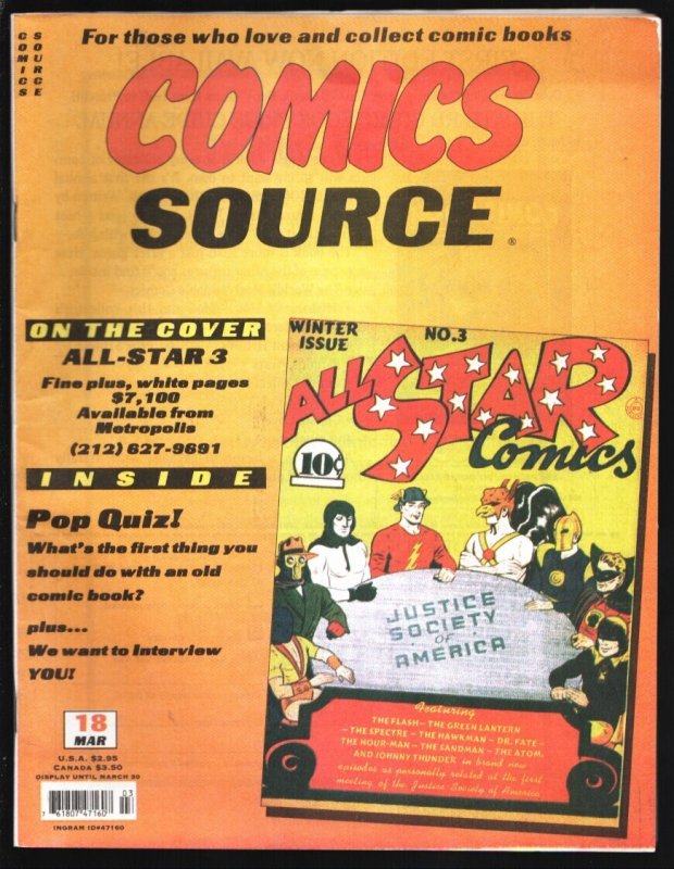 Comics Source #18 (1995), raw comic book in VF condition — front cover