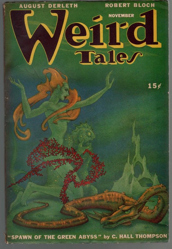 Weird Tales 11/1946-Dolgov-pulp Horror & Fantasy-Quinn-Bradbury-FN/VF, raw comic book in FN/VF condition — front cover
