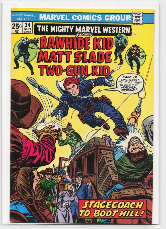 The Mighty Marvel Western #34 (Marvel Comics, 1974), raw, ungraded comic book — front cover