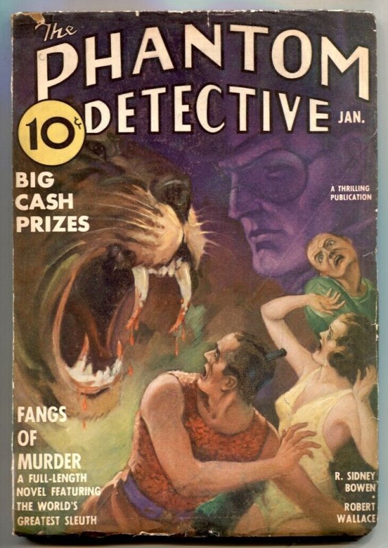 Phantom Detective Pulp January 1938- Fangs of Murder- Tiger Cover (1938), raw, ungraded comic book — front cover