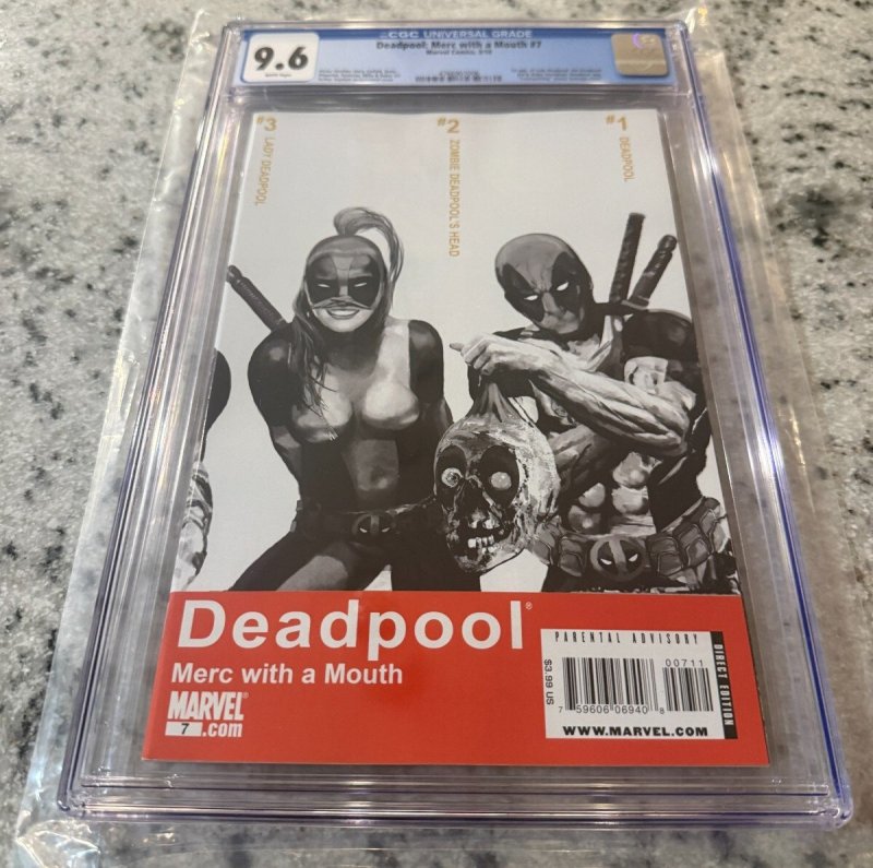 Deadpool Merc with a Mouth #7 (Marvel Comics), CGC 9.6 graded comic book, Universal Blue label — front cover in its holder