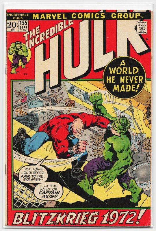 The Incredible Hulk #155 (Marvel Comics, 1972), raw, ungraded comic book — front cover