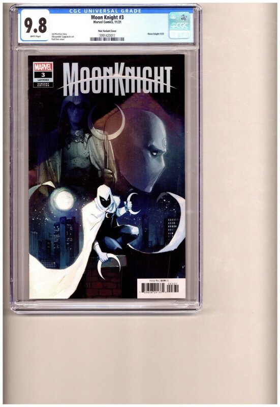 Moon Knight #3 (Marvel Comics), CGC 9.8 graded comic book, Universal Blue label — front cover in its holder